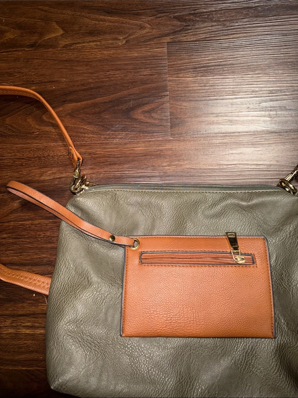 Two-Tone Shoulder Tote Bag in Brown and Olive
